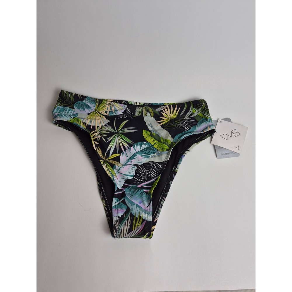 VYB Tropical Palm High Waisted Bikini Bottoms Black Green Small